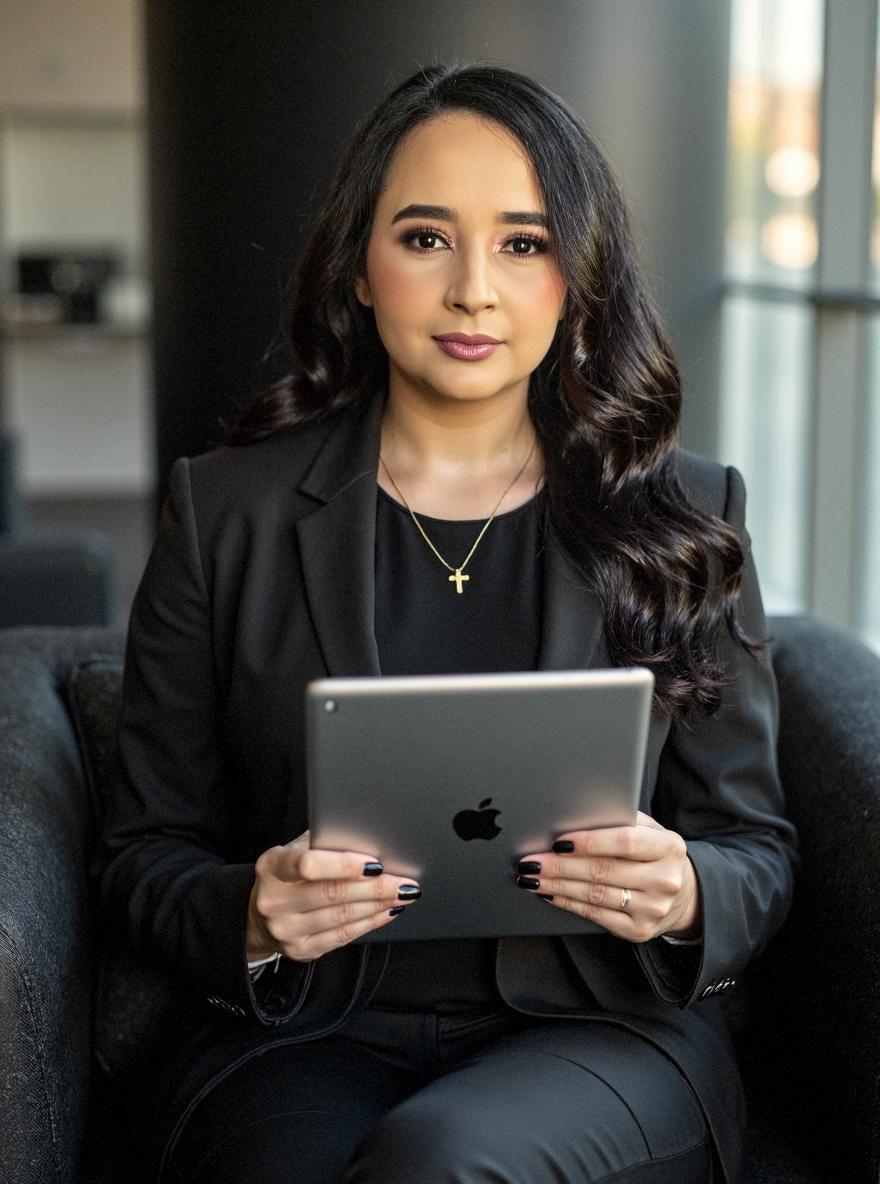 Jamilli Monteiro segurando um tablet